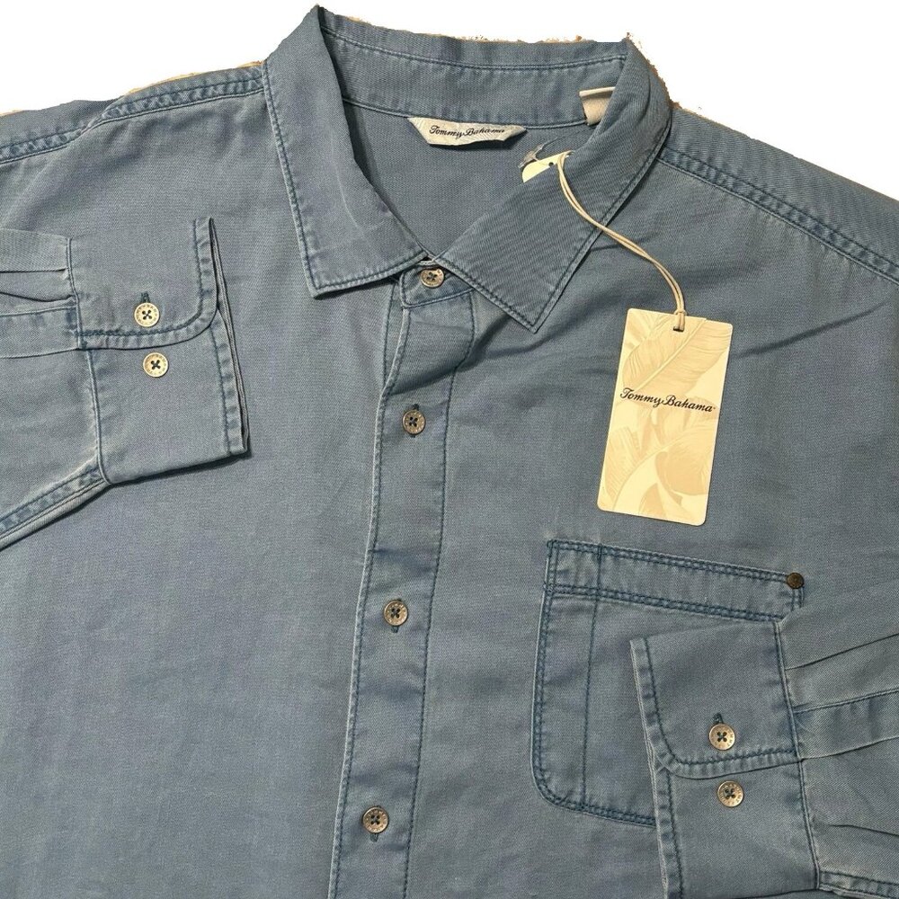 Tommy Bahama Men's Big & Tall 4XB Mambo Blue Tahitian Twill Long Sleeve Shirt